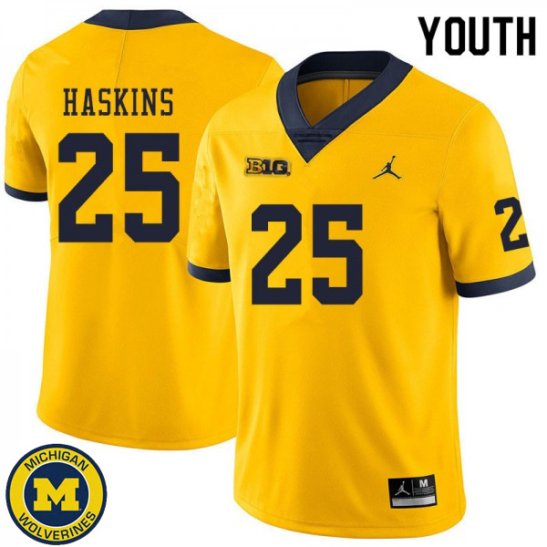 Youth Michigan Wolverines #25 Hassan Haskins Yellow Alumni Jersey